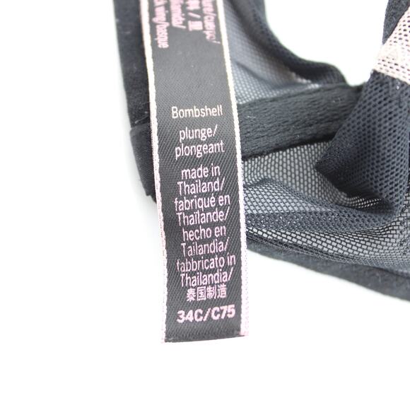 Victoria’s Secret Bra Womens 34C Black Bombshell Plunge Lace Push-Up - Picture 7 of 8